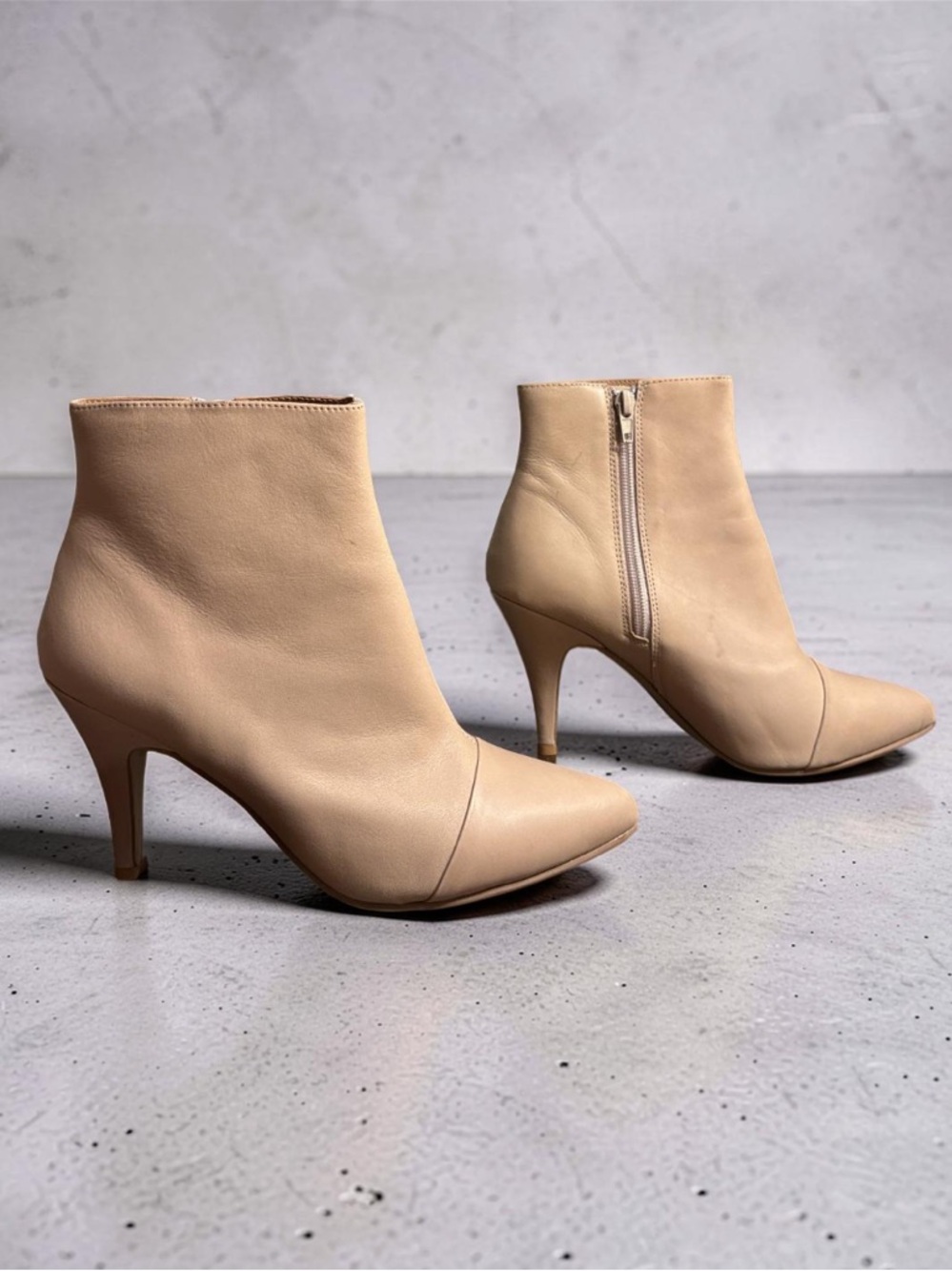 Jeffrey Campbell Vintage Beige Leather Pointed Ankle Booties